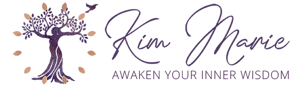 Kim Marie Awaken Your Inner Wisdom; Kim Marie Coaching; Kim Marie Women's Empowerment Coach; Kim Marie Woman in Tree Logo with Script
